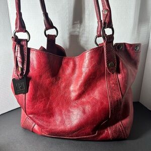 Frye Red Leather Shoulder Bag with Vintage Patina